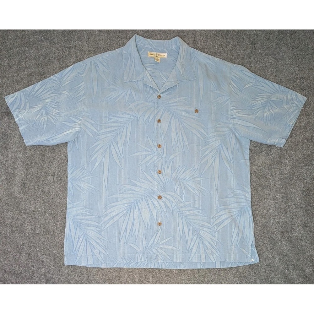 Tommy Bahama Mens Size XL Short Sleeve Textured Shirt Blue Coconut Shell Read*